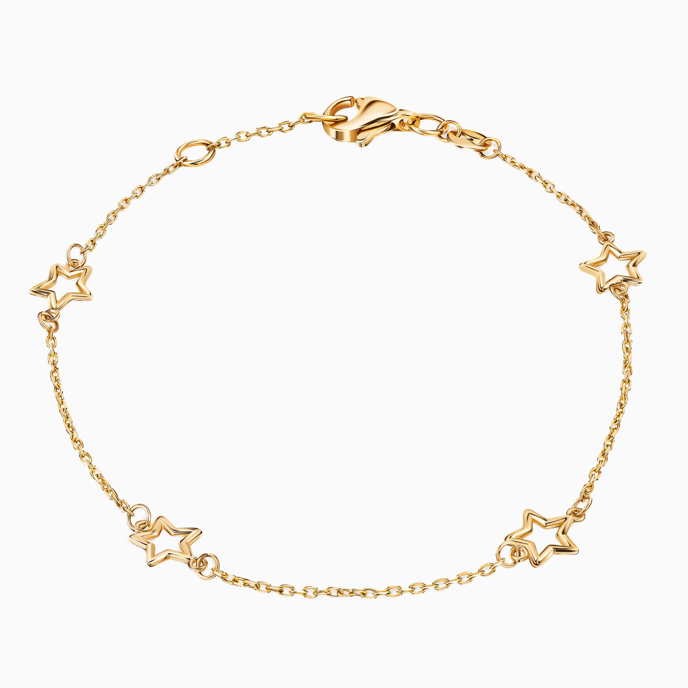 14K Solid Gold Alternating Star Chain Bracelet