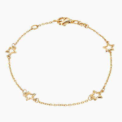 14K Solid Gold Alternating Star Chain Bracelet