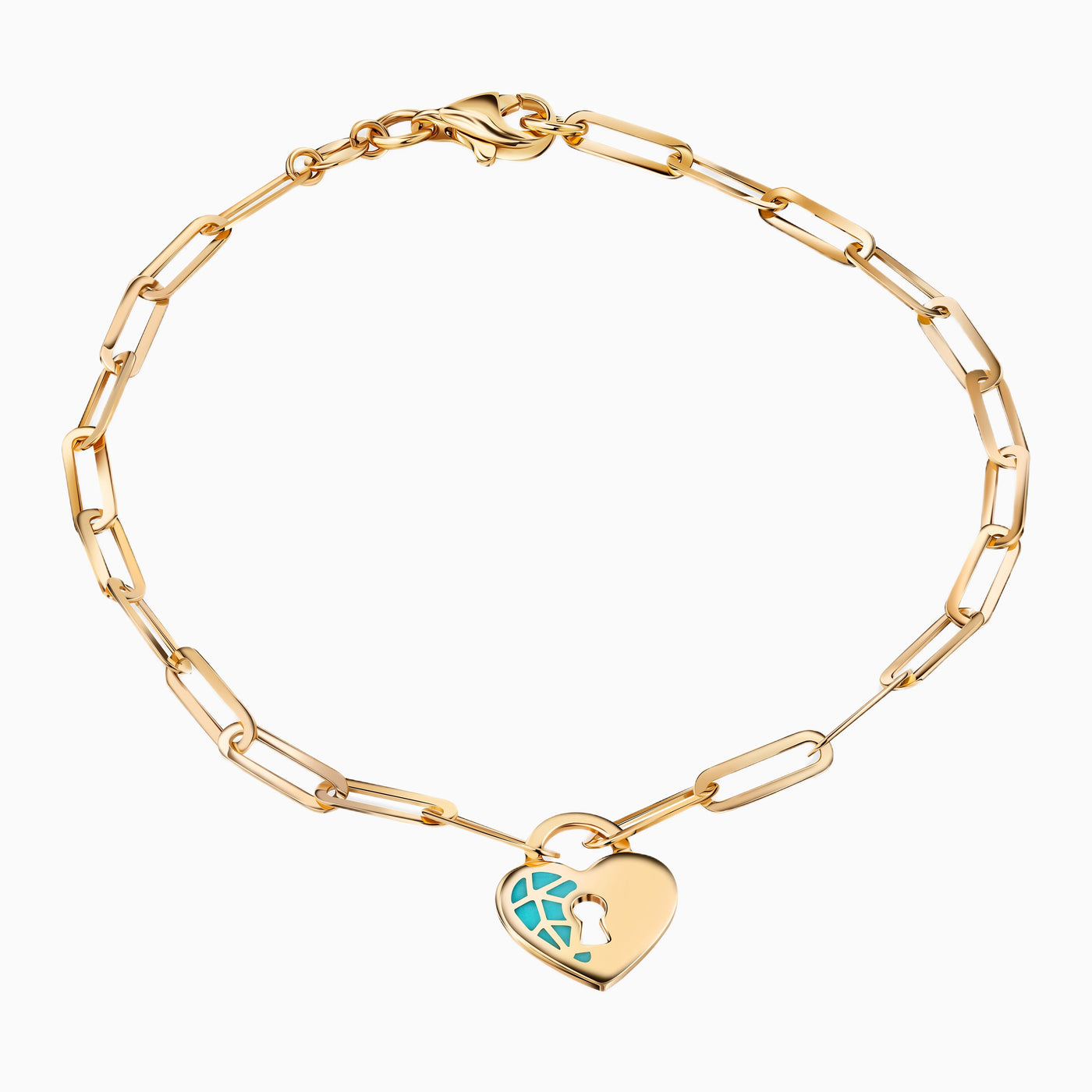 14K Gold Turquoise Heart Lock Bracelet