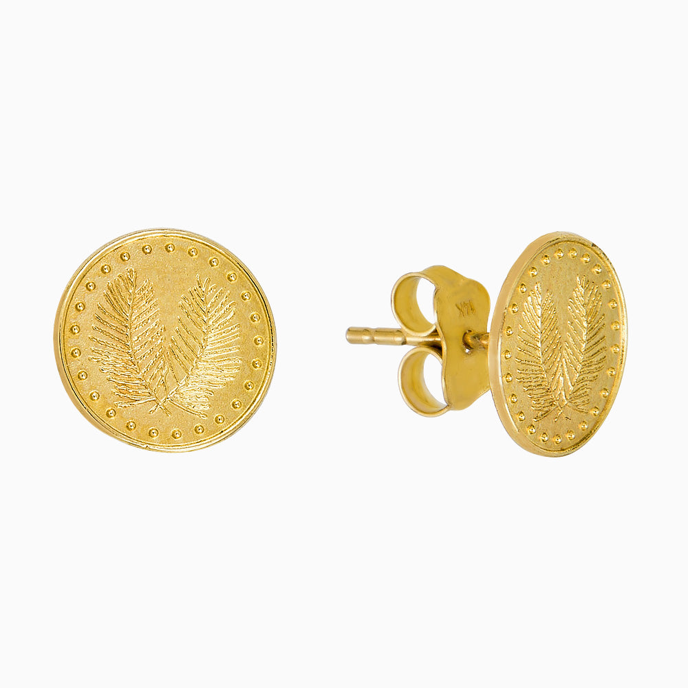 14K GOLD LEAF CUFF STUD EARRINGS