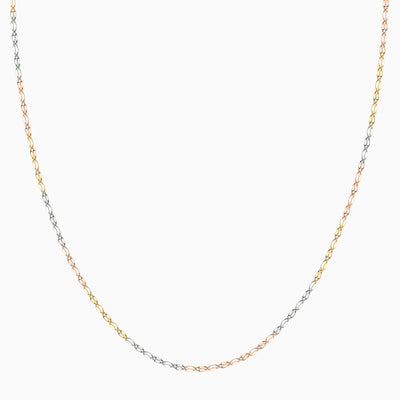 10K Solid Gold 3 tone Diamond Cut Mirror Chain Necklace