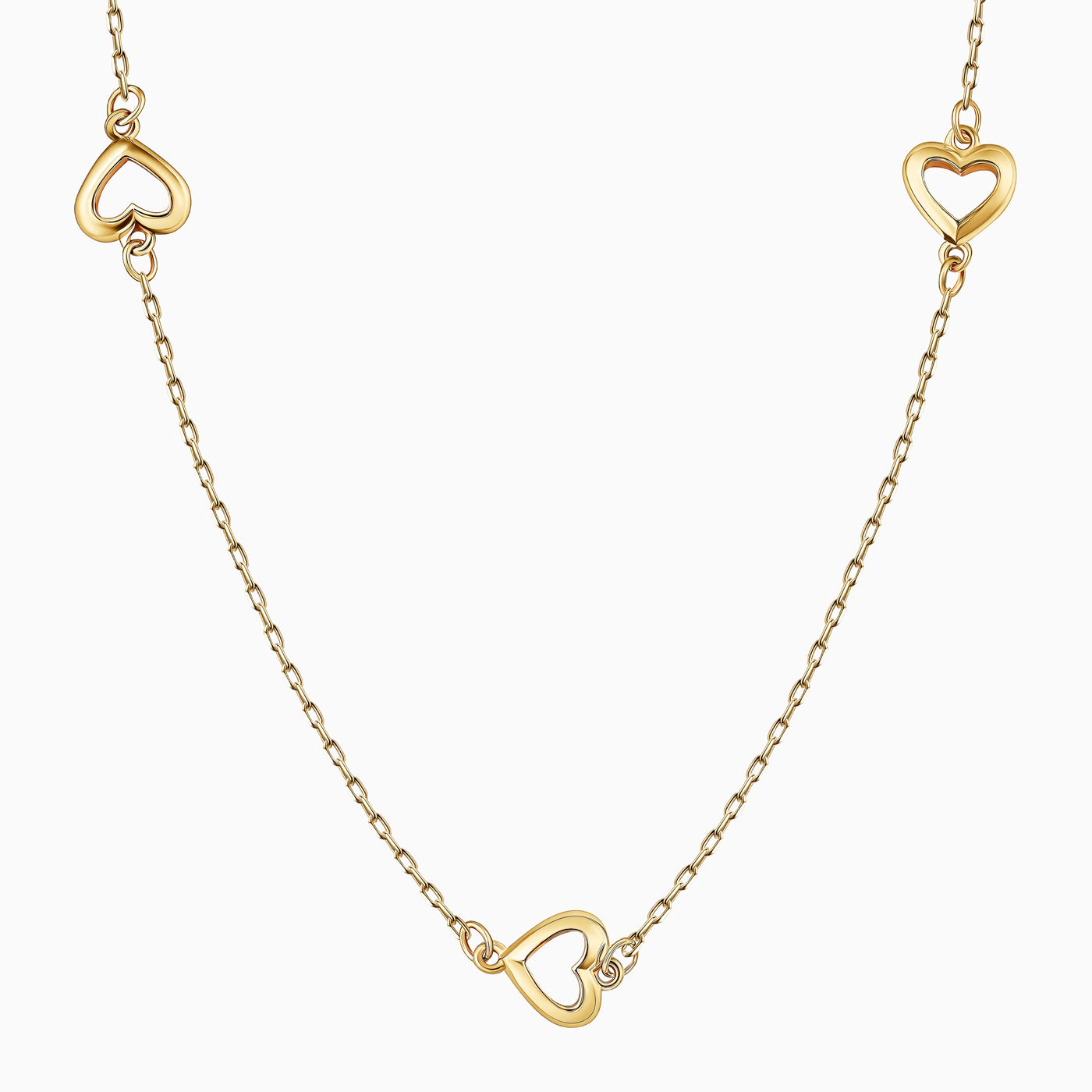 14K Solid Gold Alternating Heart Chain Necklace