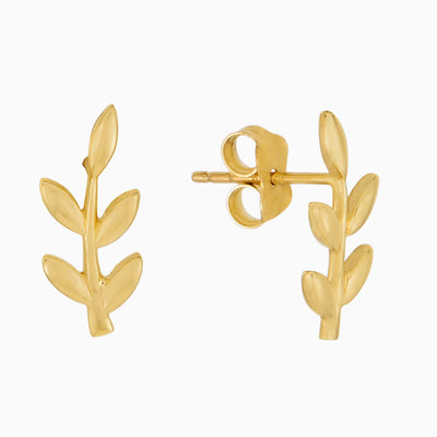 14K GOLD LEAF SHAPE STUD EARRINGS