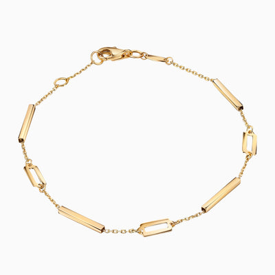 14K Solid Gold Alternating Bar And Rectangular Paper Clip Bracelet