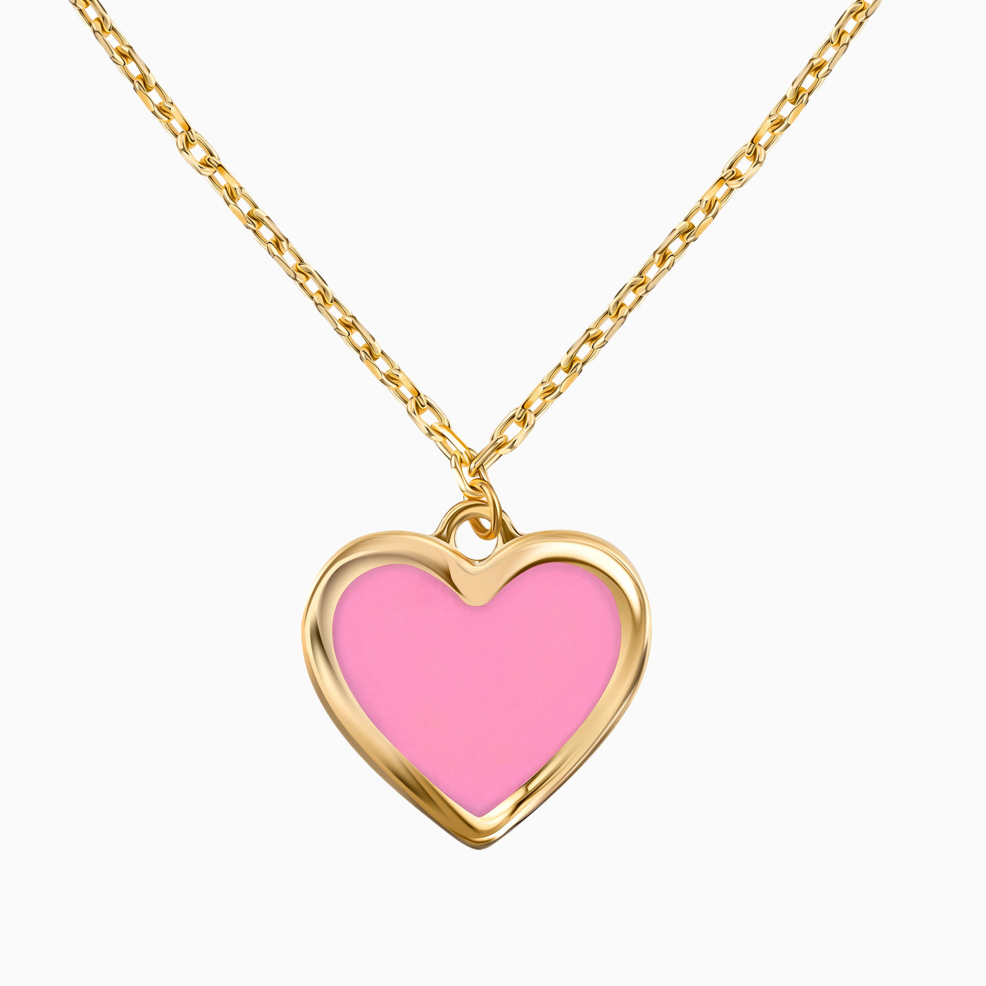 14K Gold Enamel Pink  Heart Necklace