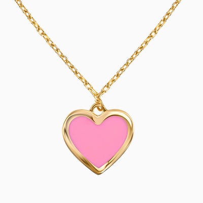 14K Gold Enamel Pink  Heart Necklace