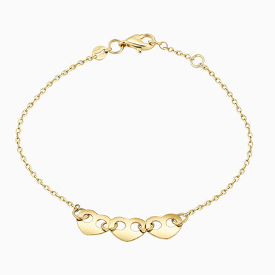 14K Gold Triple Heart Bracelet