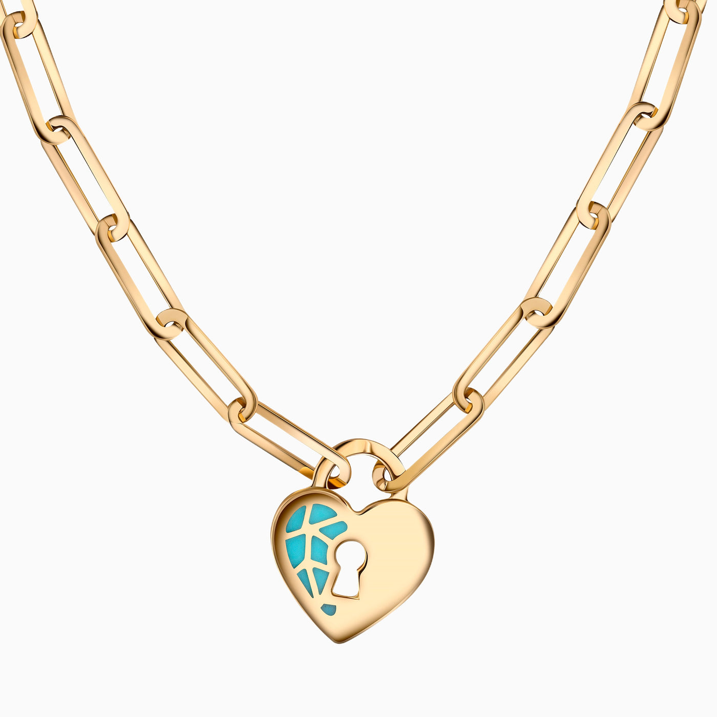 14K Gold Turquoise Heart Lock Necklace