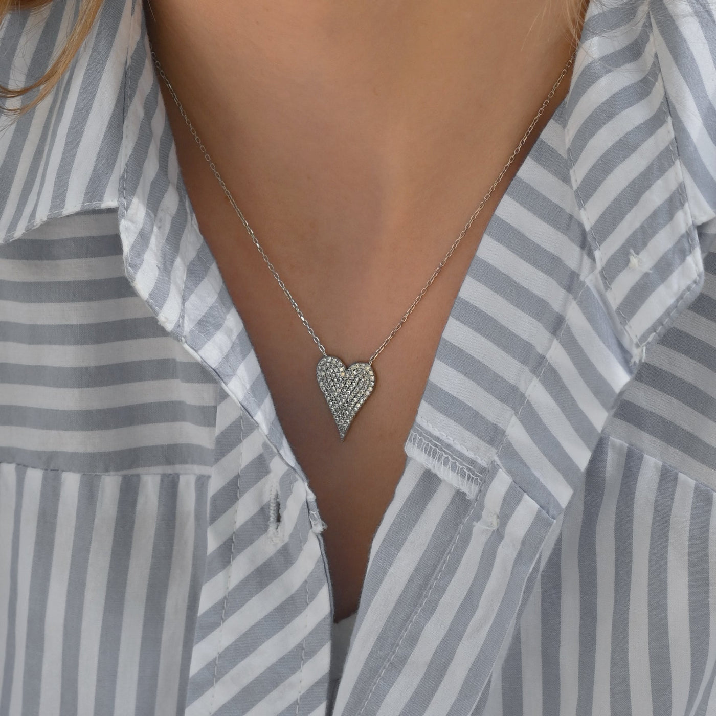 Silver Diamond Heart Necklace