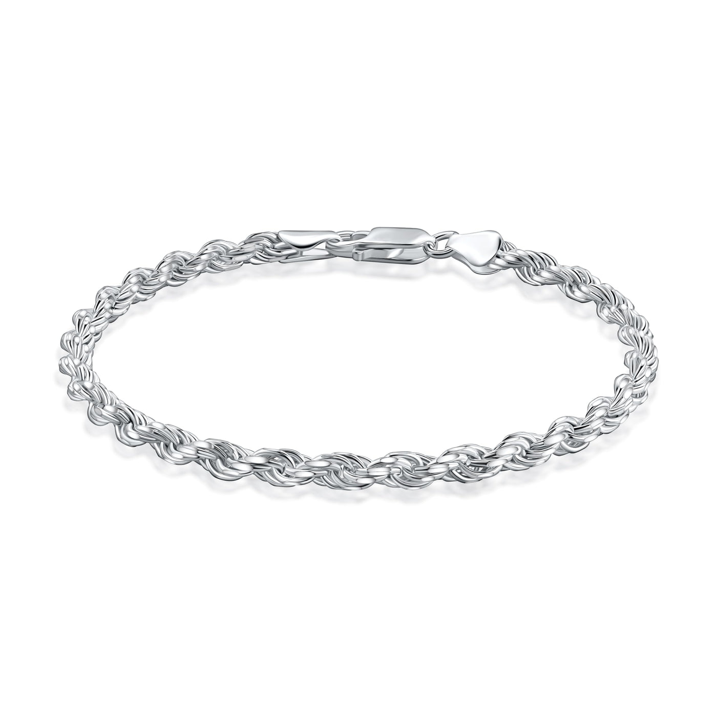 Sterling Silver 4mm Classic Rope Chain Link Bracelet