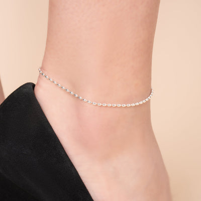 Sterling Silver 2.5MM Oval Bead Ball Chain Anklet